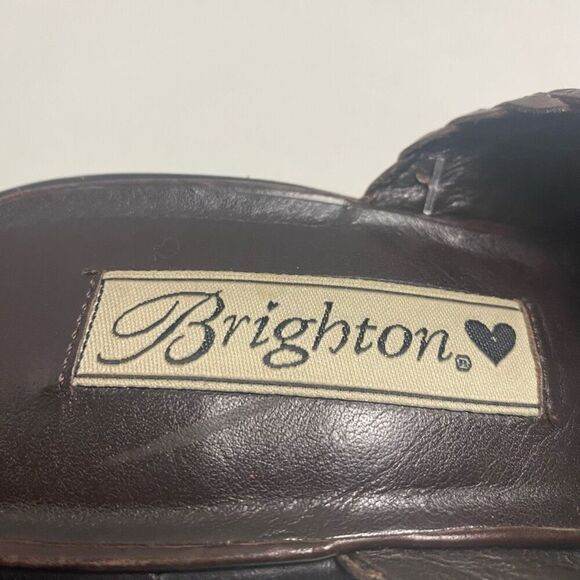 BRIGHTON Franki Basket Weave Vero Cuoio Leather Heel Clogs  Mules Brown Size 8.5 - Picture 9 of 11